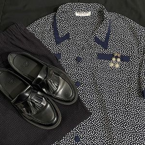 Blue Leaf Patterned Bowling Shirt